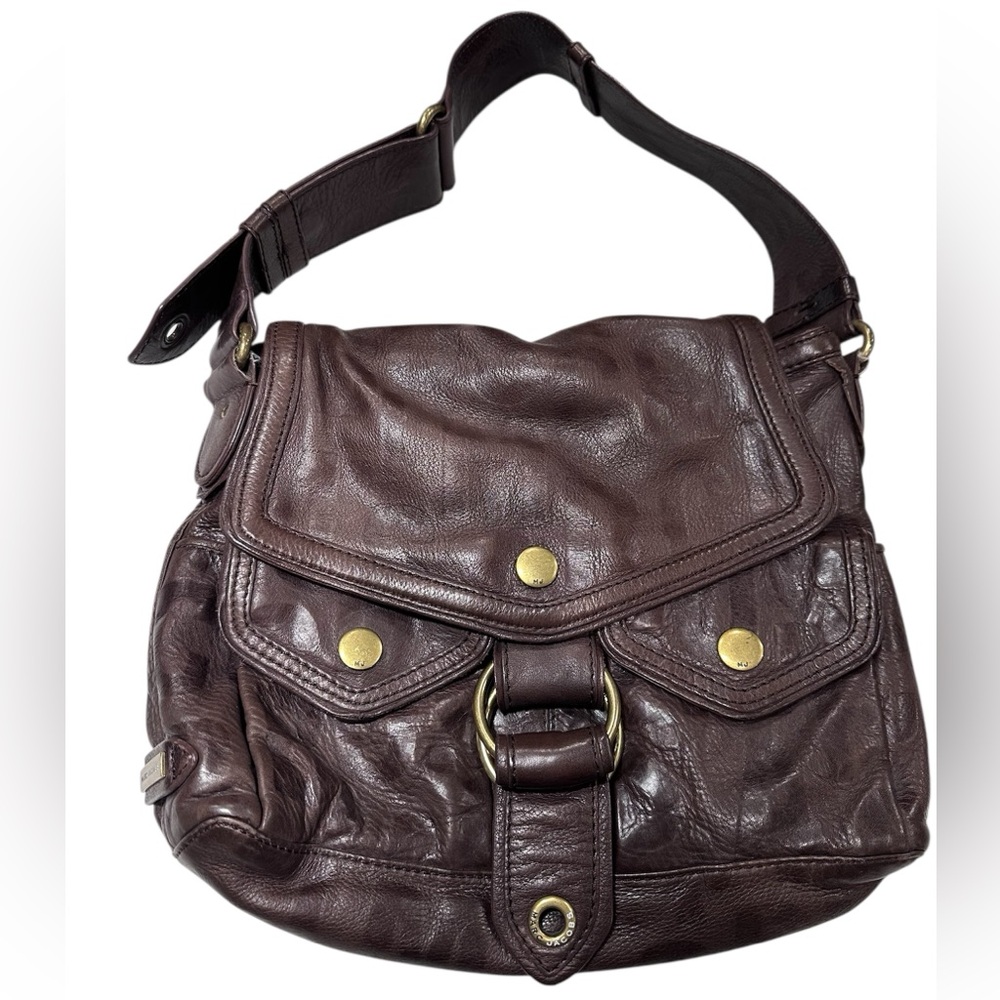 Marc Jacobs Brown Leather Shoulder Bag with Gold Tone Hardware
